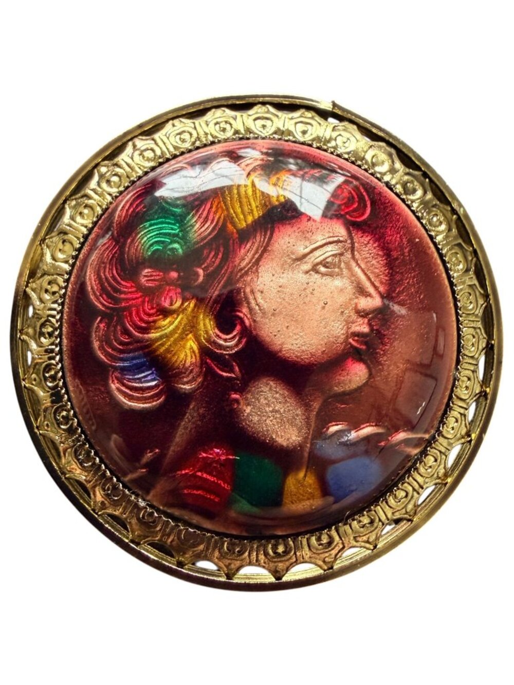 Vintage 1950s Reverse Carved Lucite Renaissance Lady Brooch New Old Stock